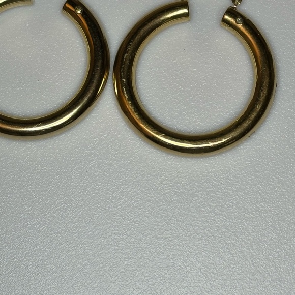 14k Israel Yellow Gold Unique Hoop Earrings With Diamond - Picture 12 of 14